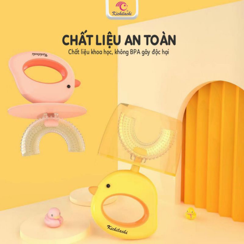 Bàn chải silicone chữ U Kichi - Vệ sinh răng miệng cho bé Kichilachi (Công nghệ Nhật)