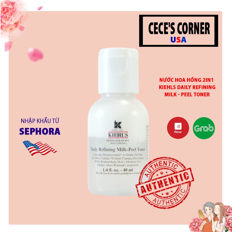 Nước hoa hồng 2in1 Kiehl daily refining milk - peel toner tẩy da chết dịu nhẹ