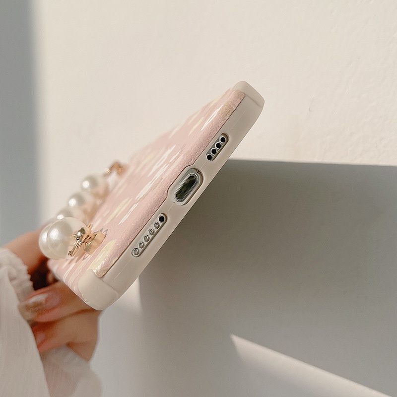 Ốp Điện Thoại Da Họa Tiết Hoa Đính Ngọc Trai Cho iphone 14 13 12mini 11 pro max x xs xr 8 7 plus