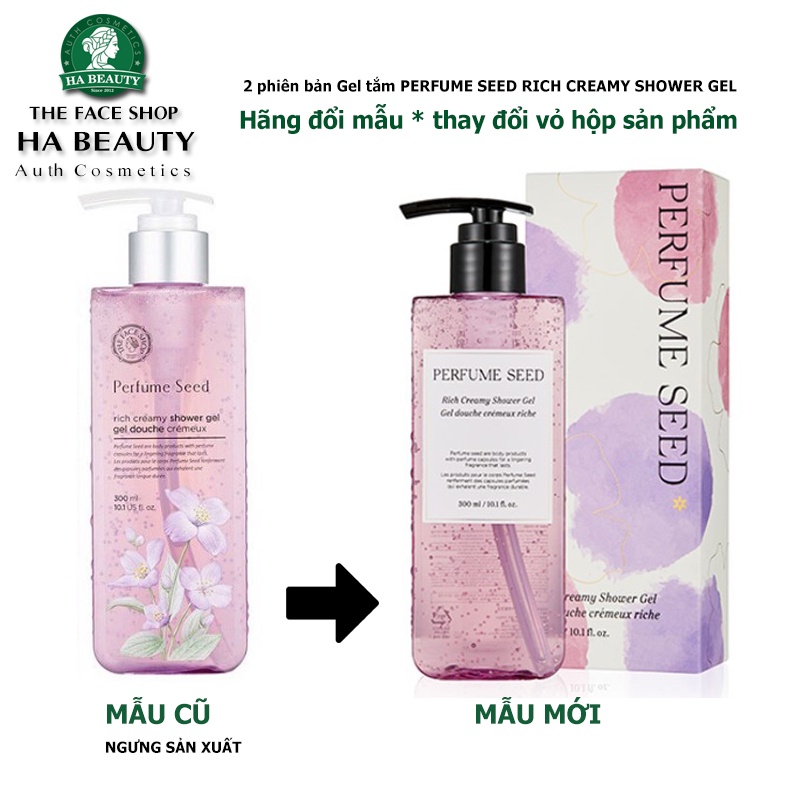 Sữa tắm dưỡng ẩm tốt trắng da thơm hương nước hoa lưu hương lâu The Face Shop Perfume Seed Rich Creamy Shower Gel 300ml