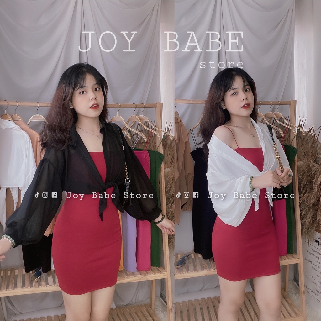 Đầm body nữ hai dây sexy JOY BABE 🌺 mix áo khoác sơ mi mong manh, thun ôm đẹp hack dáng, đầm thời trang sọc DAM 5