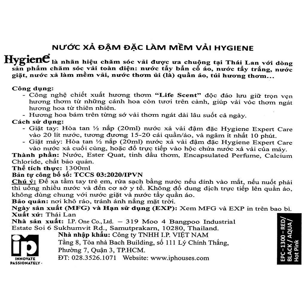 Nước xả vải đậm đặc Hygiene Thái Lan 1150ml/1300ml