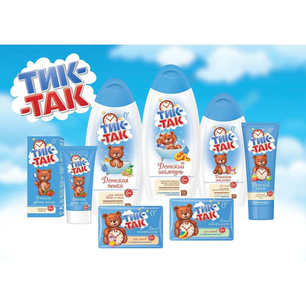 Sữa tắm và gội cho bé "Tik-Tak" – tinh dầu táo và lúa mì.