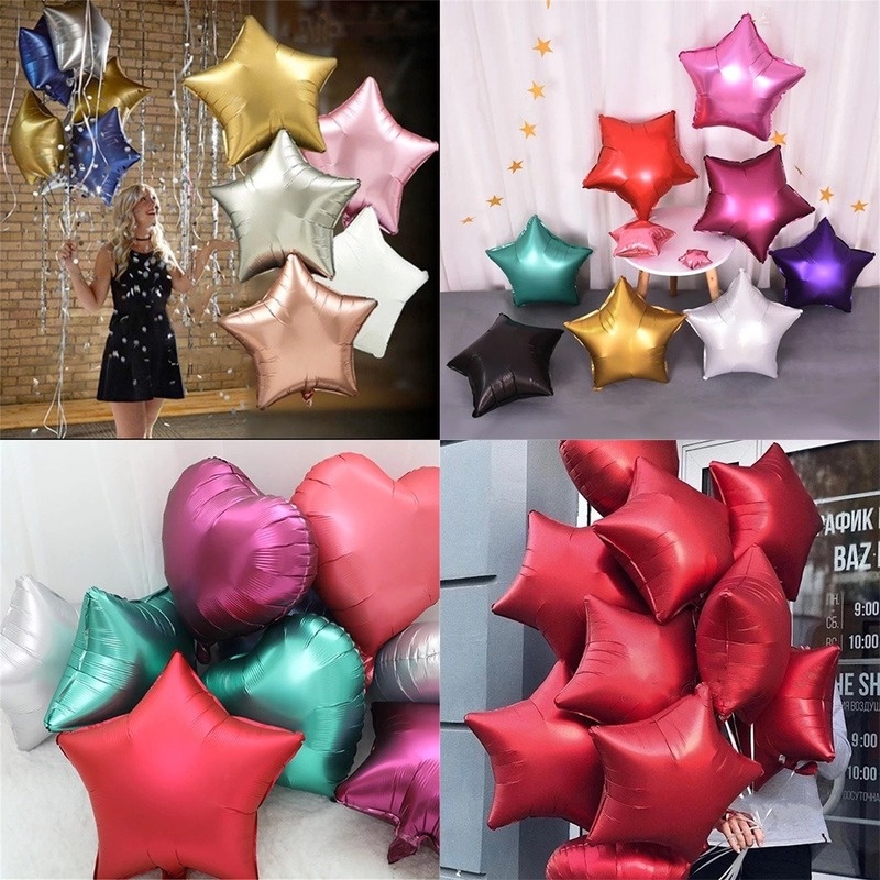 Bong Bóng Trang Trí Bằng Kim Loại Nhám Hình Ngôi Sao/Trái Tim/Tròn Kích Thước 18 Inch