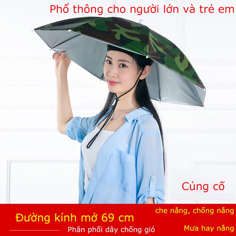 Dù Đội Đầu Cỡ Lớn Che Nắng Tiện Dụng Cho Câu Cá dù đội đầu gấp gọn tiện lợi tránh nắng mưa độc đáo cá tính dành cho nam và nữ Dù Che Nắng Chống Tia Mũ gắn dù che nắng chống tia UV di động thông dụng cho hoạt động ngoài trời Dù Ninja che mưa chống nắng