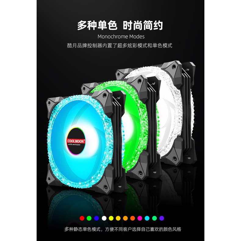 Quạt Tản Nhiệt, Fan Led ARGB Coolmoon S2 - Led Dual Ring  - Tặng kèm ốc vít