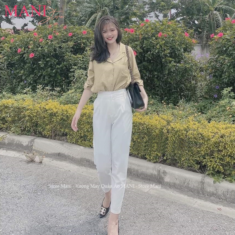 Quần tây công sở cạp liền lưng cao 2 cúc ống đứng dài kiểu quần baggy vải màu đen cạp cao nữ mặc đi học làm công sở đẹp