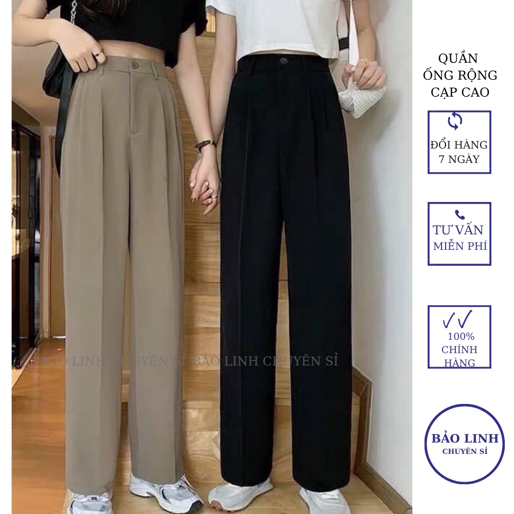 Quần Ống Rộng Cạp Cao Chất Vải Đẹp Quần Culottes Suông Nữ Đen Trắng Nâu kiểu hàn quốc | BigBuy360 - bigbuy360.vn