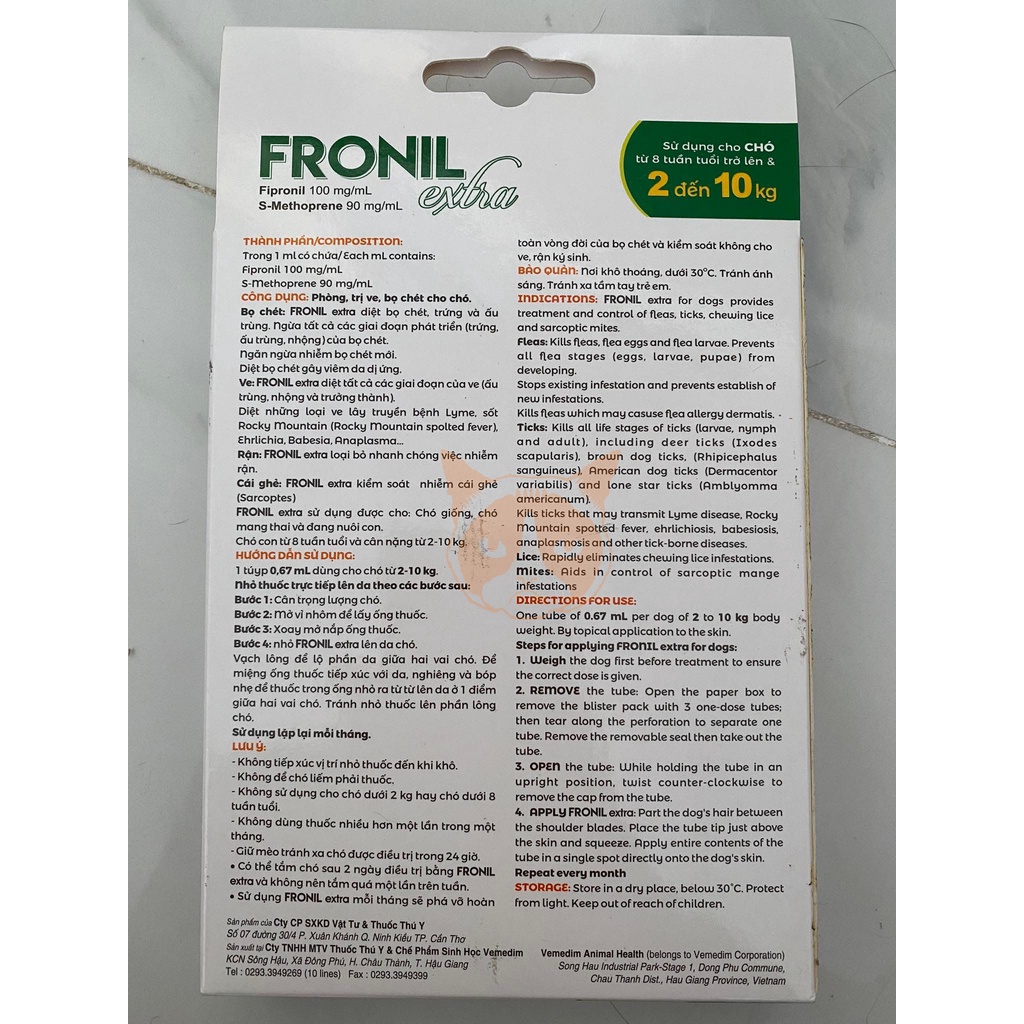 1 tuýp nhỏ gáy Fronil Extra dành cho chó 2-10kg