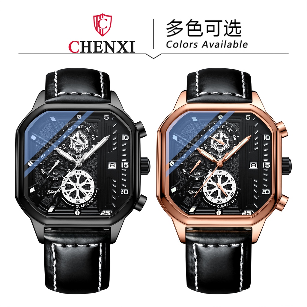 Đồng Hồ Đeo Tay CHENXI Mặt Vuông Dây Da Chống Thấm Nước Thời Trang Cho Nam