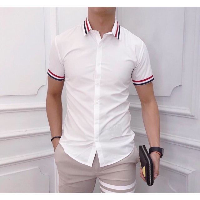 Sơ mi Nam cộc tay hàn quốc cổ bẻ hàng vải cotton cao cấp ôm dáng ôm body thời trang trẻ