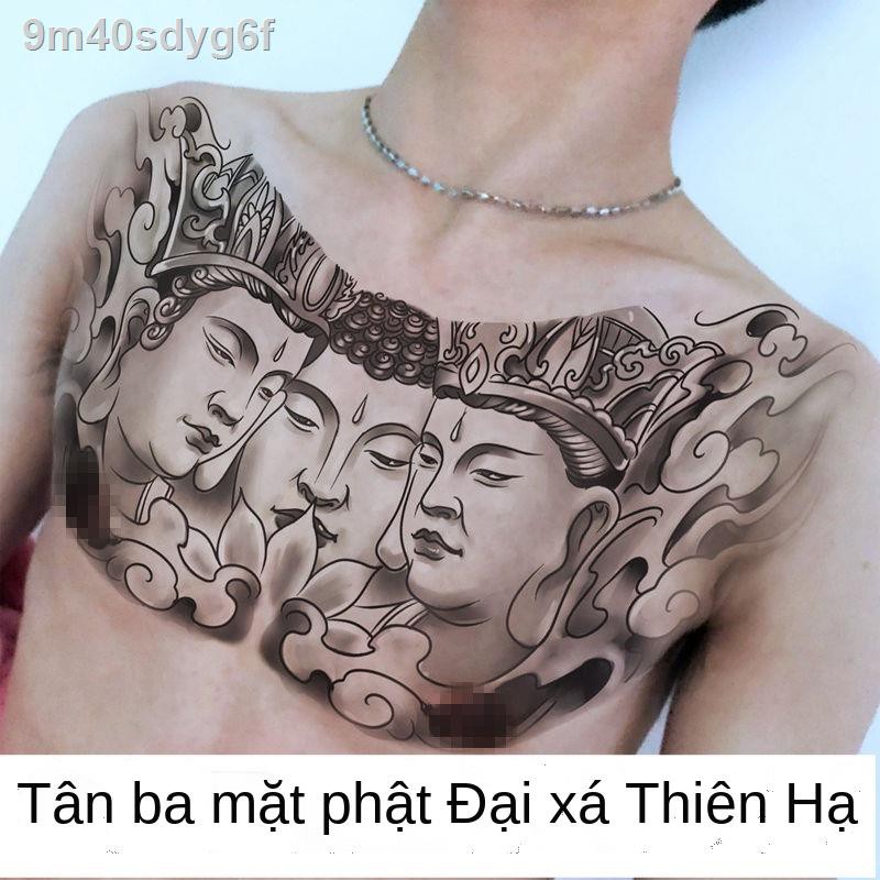 ♚☢﹊Cắt đường ba mặt hình xăm Phật dán ngực hình ảnh lớn không thấm nước xã hội bền vững đàn ông và phụ nữ ngực Phậ