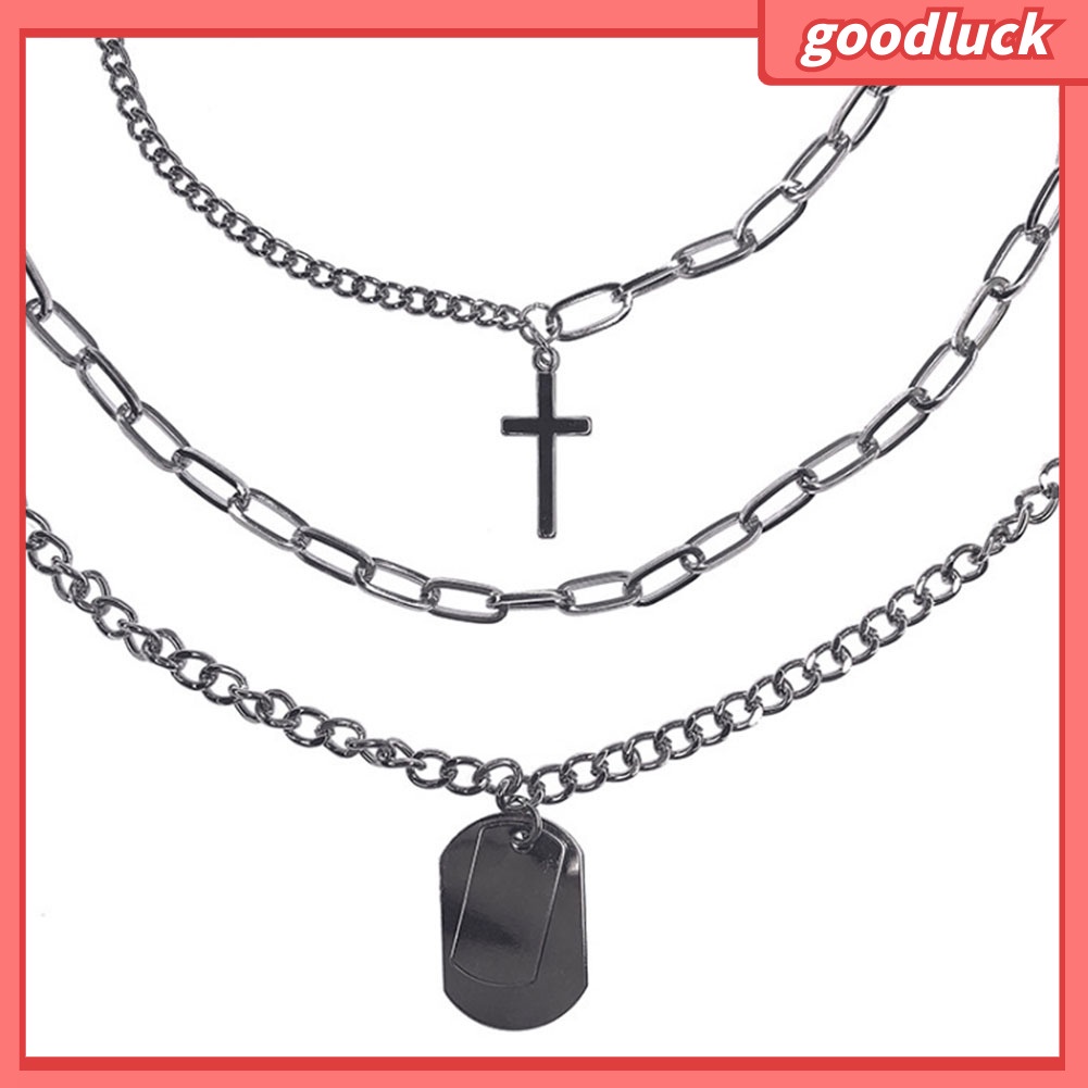 ps/1/3Pcs Unisex Cross Rectangle Tag Pendant Clavicle Chain Necklace Club Jewelry