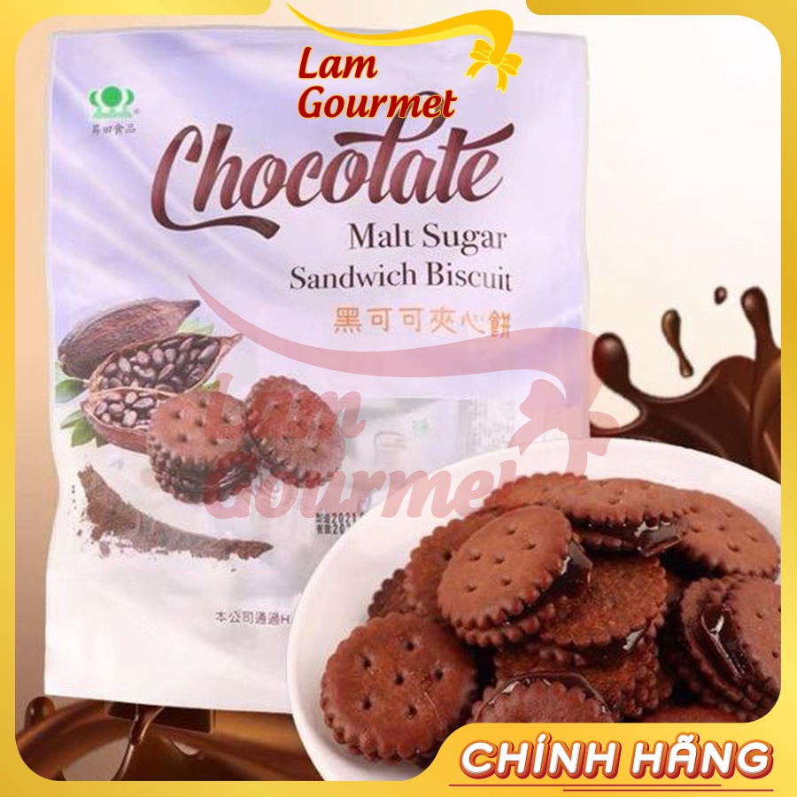 Bánh Socola Quy Bơ Ngon Giòn Tròn Kẹp Nhân Kem Mạch Nha Đài Loan 180g - Lam Gourmet
