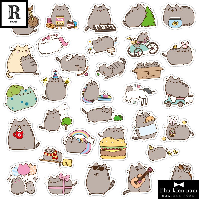 Sticker PVC Mèo đen 100 Hình ST109 - Stickers Chống nước Dán Mũ bảo hiểm Vali Laptop Điện thoại Dán xe