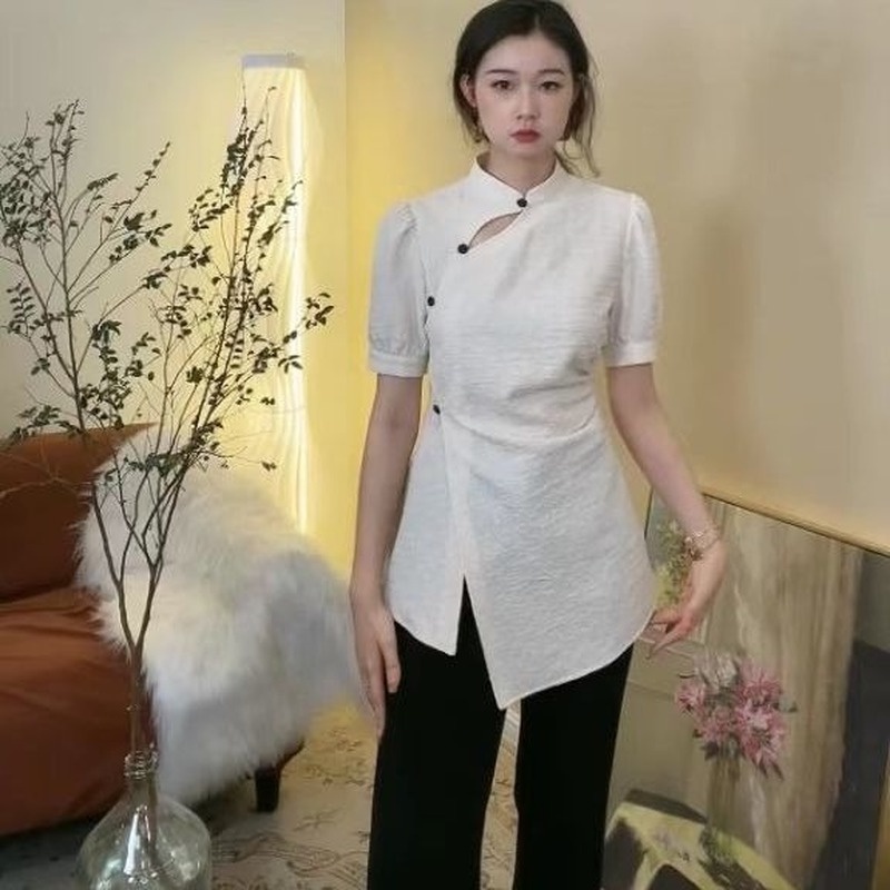 Sườn Xám Cách Tân Tay Ngắn Xẻ Tà Phong Cách Trung Hoa Cổ Điển Thời Trang Mùa Hè Mới Cho Nữ