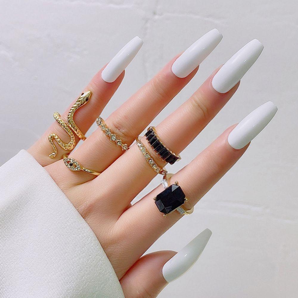 MOCHO Set 6 Nhẫn Hình Rắn Bằng Hợp Kim Màu Xanh Lá Đính Đá Phong Cách Hàn Quốc Cá Tính Có Thể Điều Chỉnh Dành Cho Nam Và Nữ