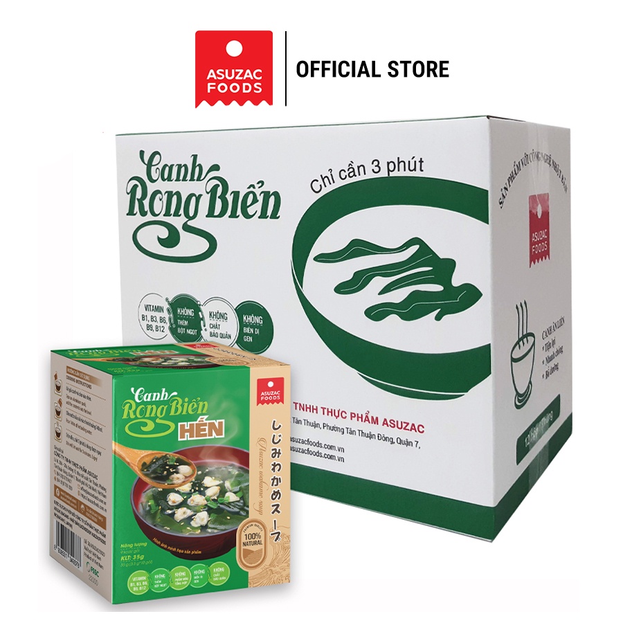 Thùng 12 hộp canh rong biển hến Asuzac (120 gói canh)