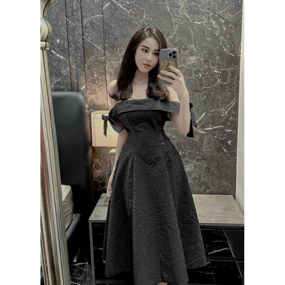 Đầm thời trang nữ mặc đi chơi chất xốp có mút ngực có lót ngực trễ vai có dây 2 bên