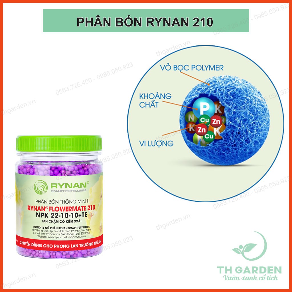 Phân Bón Lan Rynan 210 - Chuyên Lan Trưởng Thành - Màng Polyme Kiểm Soát Giải Phóng Phân Từ Từ