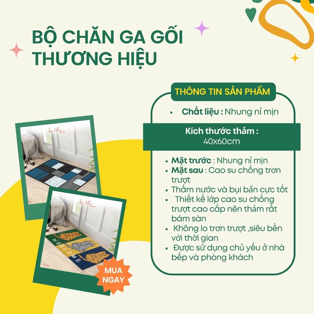 Thảm chùi chân 💖40x60cm💖 thảm lau chân 3D, tấm trải sàn An Như