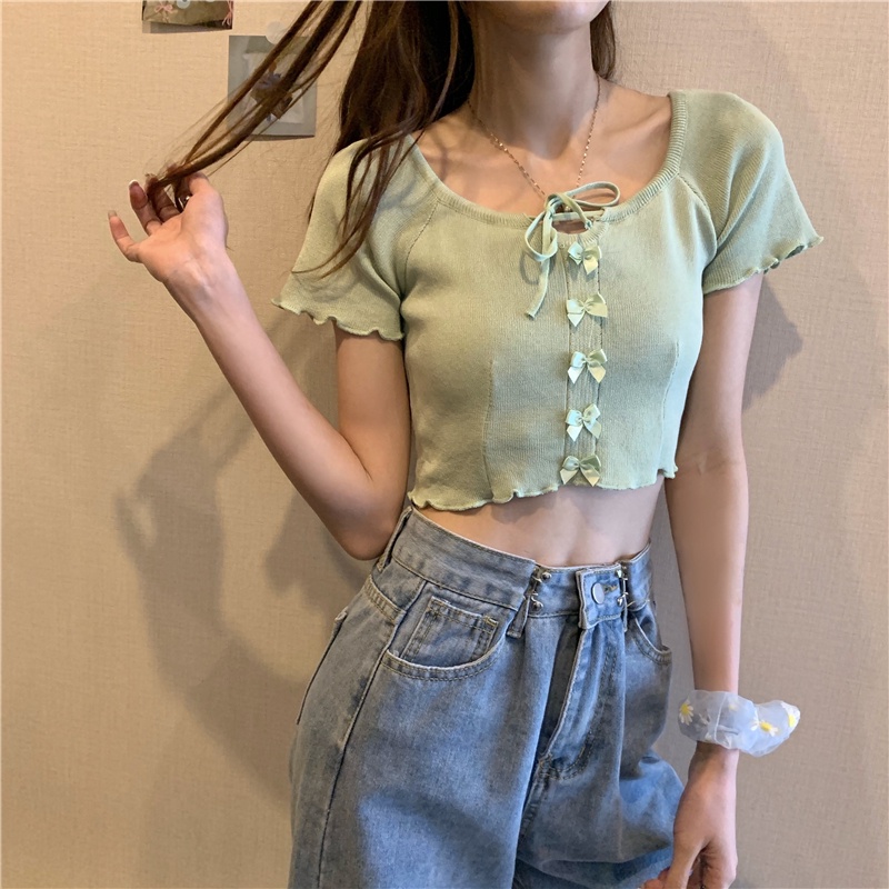 Áo Dệt Kim Ngắn Tay Cổ Vuông Xinh Xắn Thời Trang