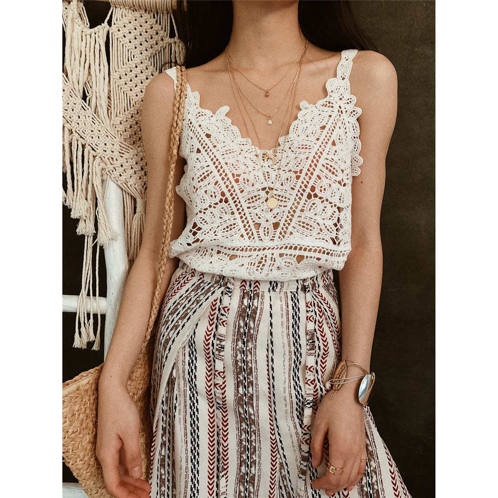 Quần boho dáng dài xẻ tà