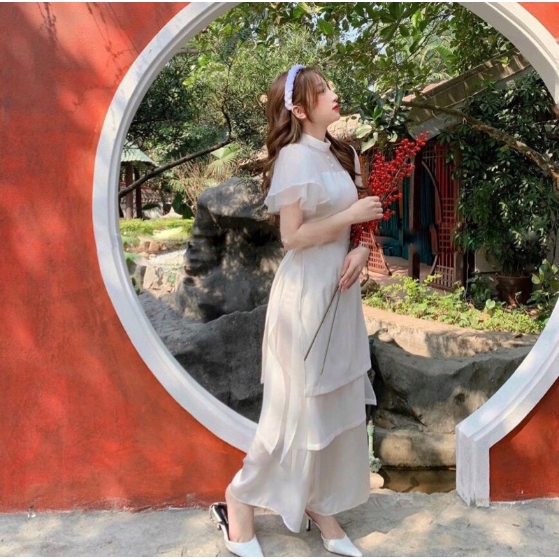 COMBO: SET ÁO DÀI 4 TÀ CÁCH TÂN + QUẦN LỤA