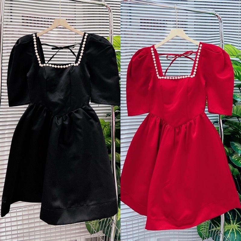 Đầm váy tafta ngắn xoè tay bồng/phồng đính cườm tiểu thư công chúa hot girl đi chơi dự tiệc sang trọng cao cấp quý phái