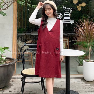 Váy bầu Medyla - Yếm bầu công sở thu đông dạ Tweed thiết kế túi thật  - VY003