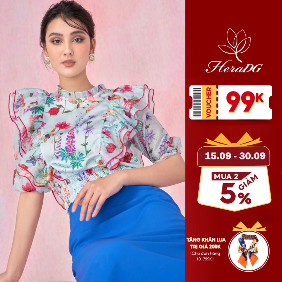 Áo Sơ Mi Kiểu Nữ HeraDG Chất Liệu Lụa Cao Cấp Thiết Kế Thân Xếp Bèo 2 Màu Mới Lạ, Trẻ Trung SAKBA007