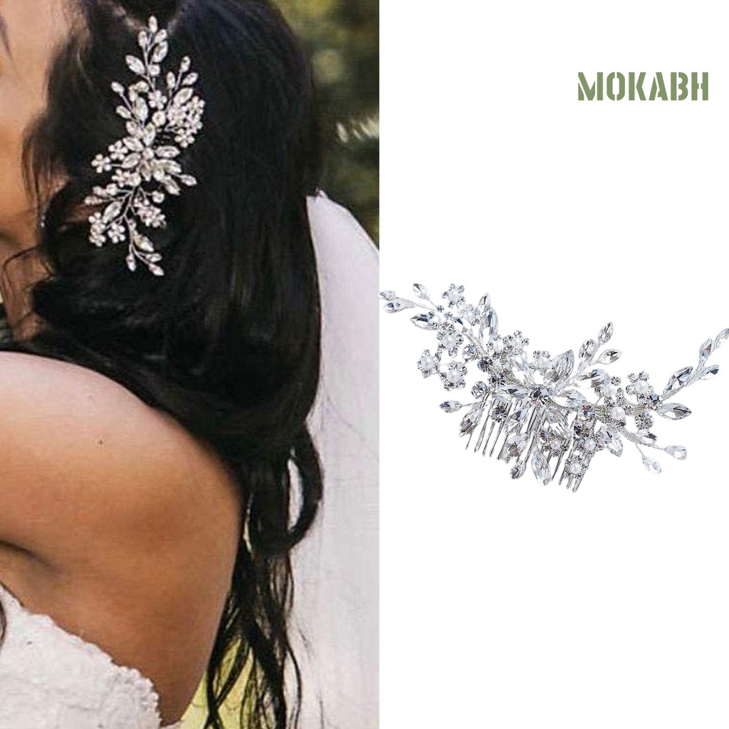 [Headpieces] Lược Cài Tóc Cô Dâu Hình Hoa Đính Đá Pha Lê Trang Trí Kiểu Công Sở Lãng Mạn