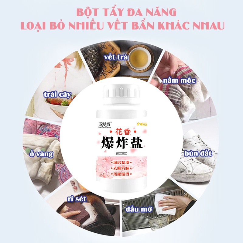 Bột Tẩy Trắng Quần Áo - Làm sạch vải ố vàng, vết bẩn khó giặt - An toàn, không phai màu 200gram