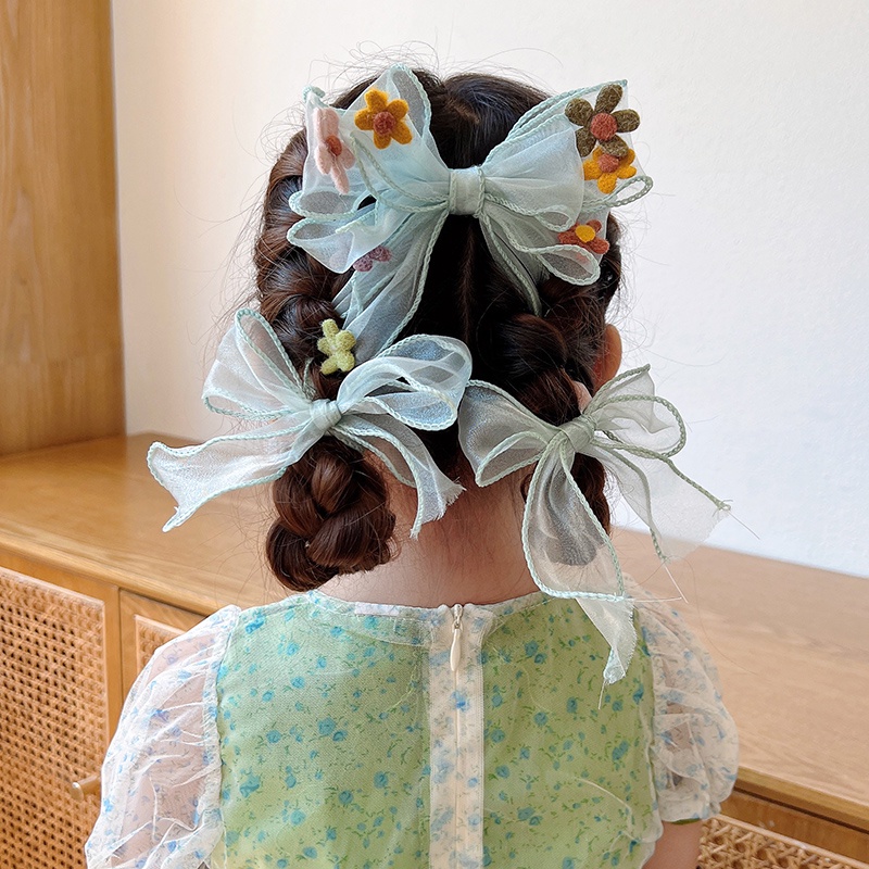 Kẹp Tóc Đính Nơ Ruy Băng Dài Xinh Xắn Cho Bé Gái