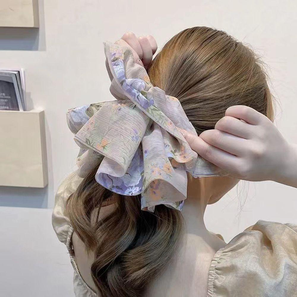 Dây Cột Tóc In Họa Tiết Hoa Phong Cách Hàn Quốc Cổ Điển Xinh Xắn