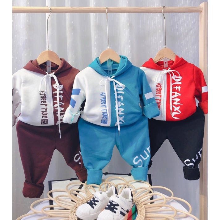 Bộ nỉ bông cho bé trai, bé gái có kèm mũ siêu ấm K062