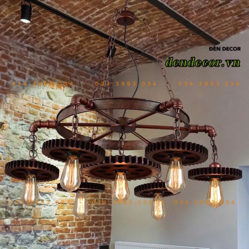 Đèn chùm thả decor hình bánh xe trang trí quán cafe,shop