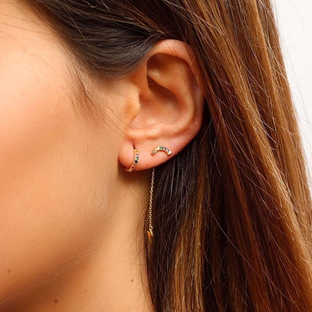 Khuyên tai tròn đính đá zircon lấp lánh