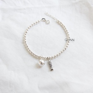 Lắc tay bi chuông cá Koi, lắc tay bạc bi mix charm cá Quinn Jewelry