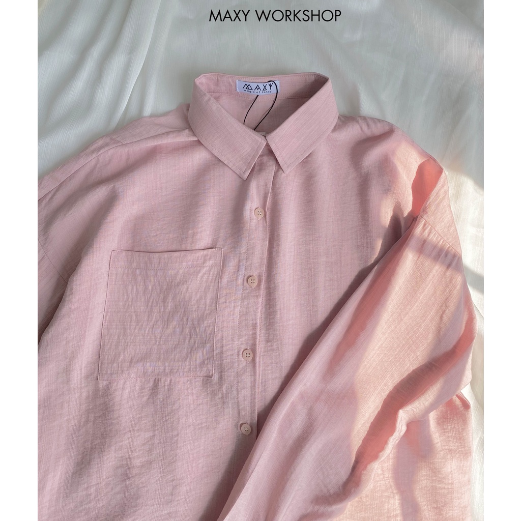 Áo sơ mi nữ form rộng freesize có túi hồng Pink pocket shirt Maxy Workshop