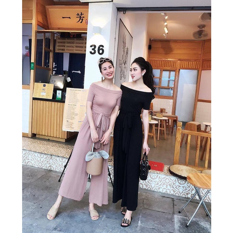 Set đồ nữ quần ống rộng áo trễ vai chất thun mát lạnh mặc được 2 kiểu cực tôn dáng