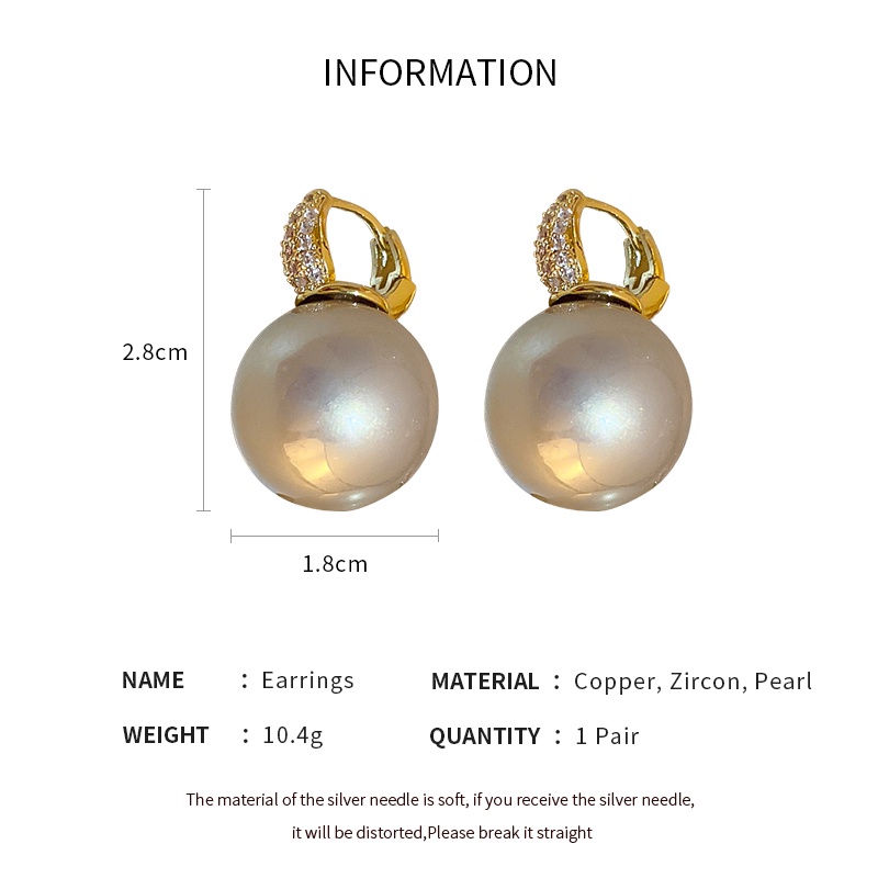 DREJEW Khuyên tai ngọc trai zircon phong cách Pháp đơn giản thời trang công sở dành cho nữ