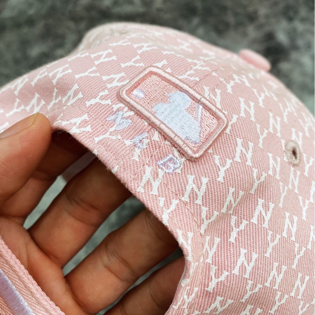 Mũ Nón MLB NY Hồng Monogram Baseball Cap Pink Full Tag Code