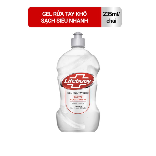 Gel rửa tay khô sạch siêu nhanh Lifebuoy Bảo Vệ Vượt Trội 10 (Chai nắp bạc 235ml)