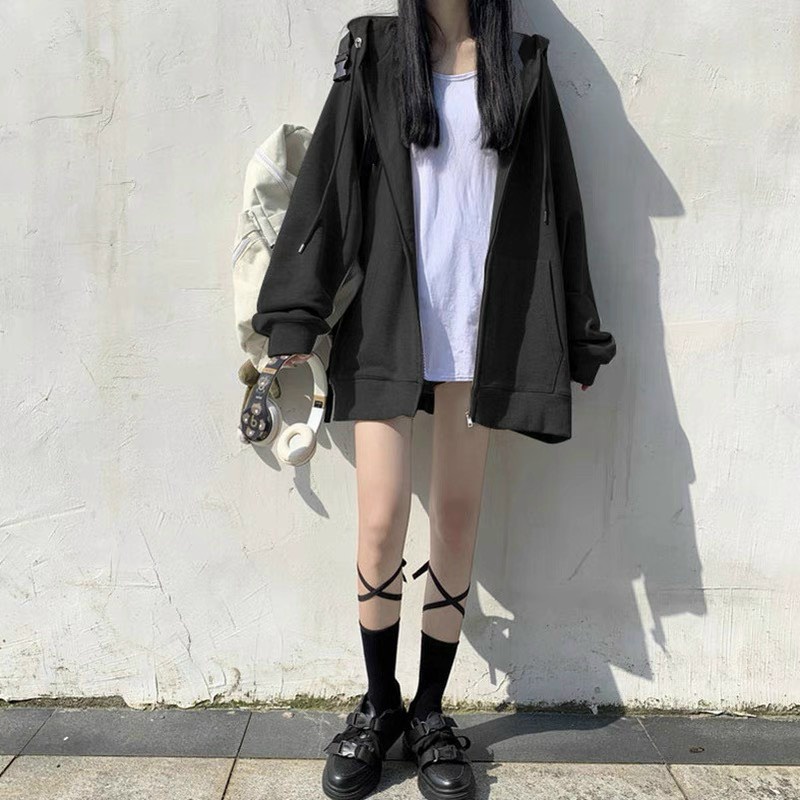 Áo Khoác Hoodie Nỉ JOLIE Unisex  🌸 Phông thun dài tay bồng khóa kéo có mũ ulzzang màu Đen | Xám nam nữ HOT 🌸