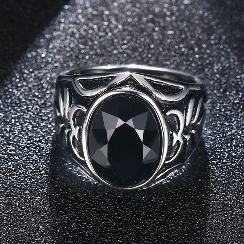 Nhẫn inox đính đá Onyx đen cổ điển thời trang cho nam