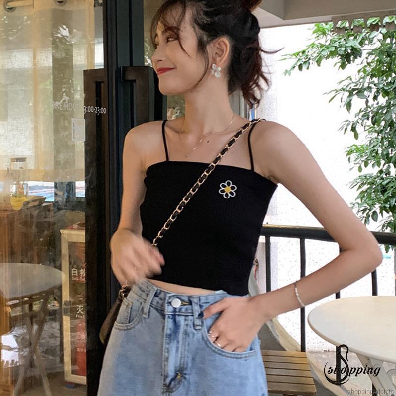 Áo dệt kim không tay thêu hình hoa thời trang cho nữ