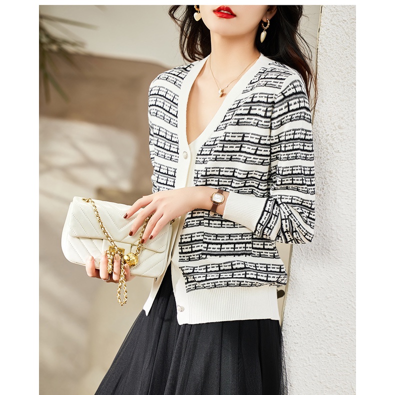 Áo cardigan ZHELIHANGFEI dệt kim tay dài cổ chữ V lưng cao phong cách retro cho nữ