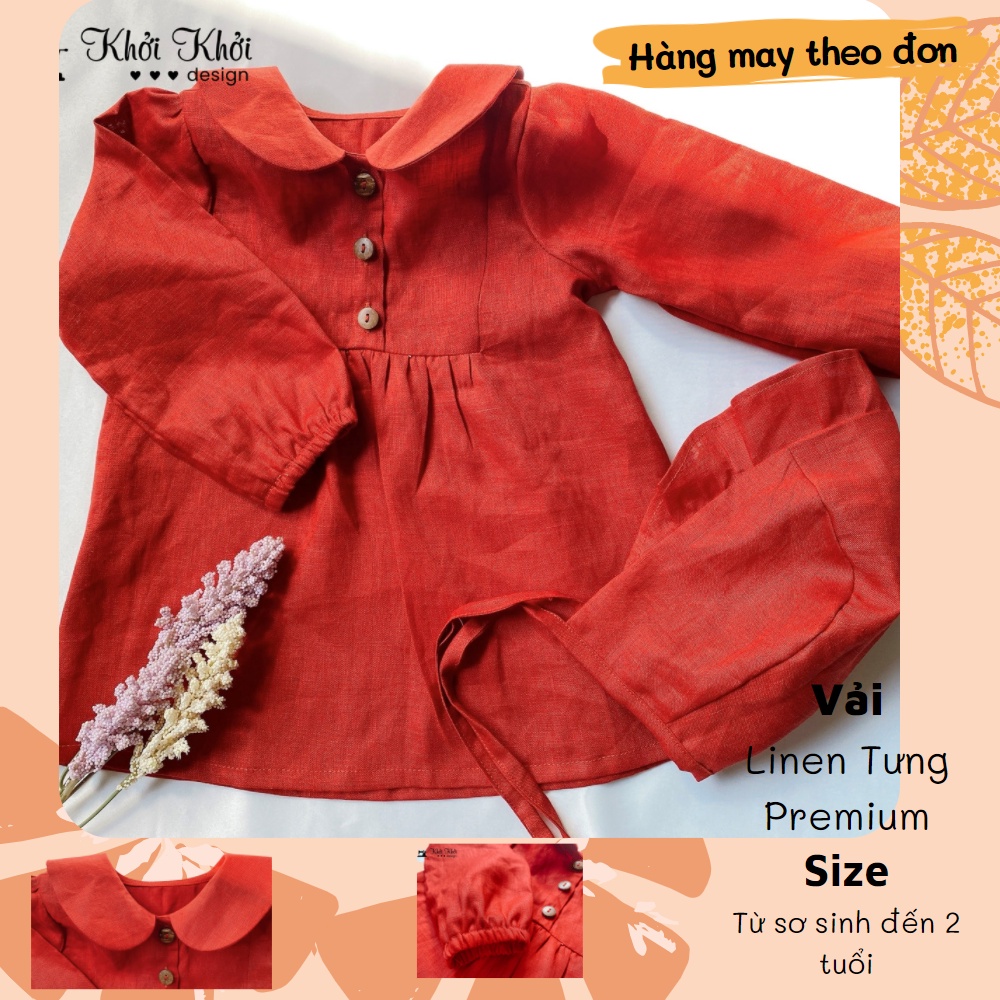 [HÀNG MAY THEO ĐƠN] [LINEN TƯNG PRE] Đầm tay dài đơn giản kèm mũ bèo màu sắc tone cam cháy