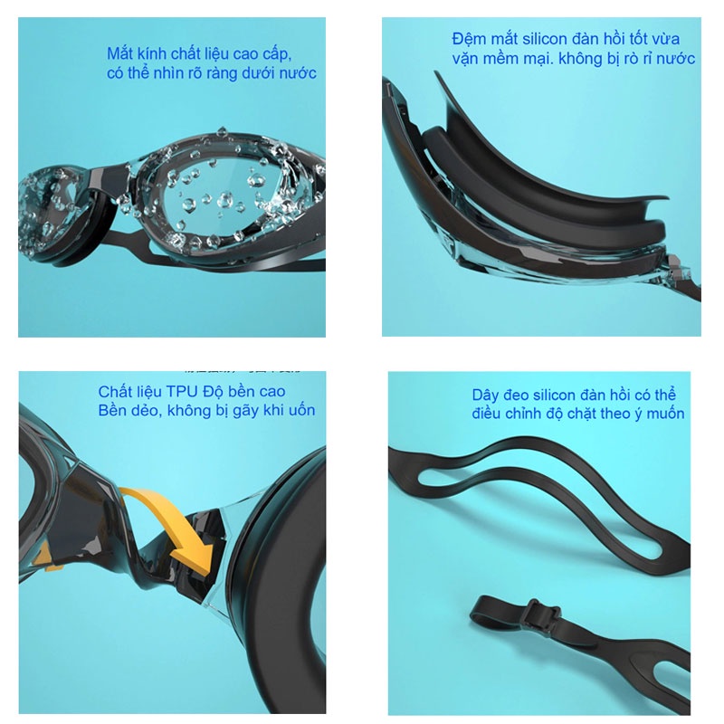 Kính bơi nam nữ mắt kính bơi trong suốt cản tia UV